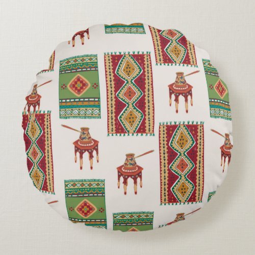 Istanbul Carpets Coffee Vintage Pattern Round Pillow
