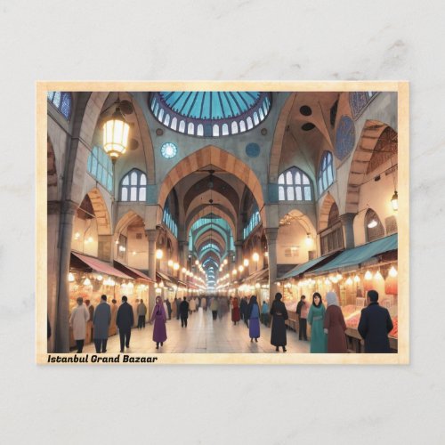 Istanbul Grand Bazaar Vintage Travel Postcard