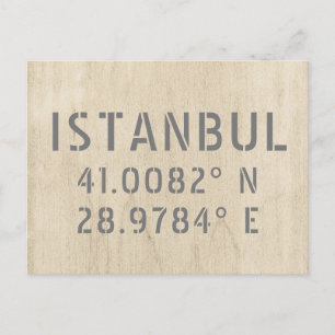 Istanbul Latitude & Longitude Coordinates Wood Postcard
