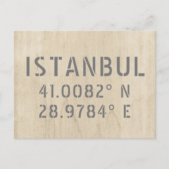 Istanbul Latitude & Longitude Coordinates Wood Postcard (Front)