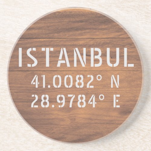 Istanbul Latitude  Longitude Dark Wood  Coaster