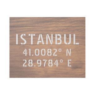 Istanbul Latitude & Longitude Dark Wood Gallery Wrap