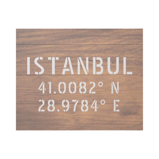 Istanbul Latitude & Longitude Dark Wood  Gallery Wrap (Front)