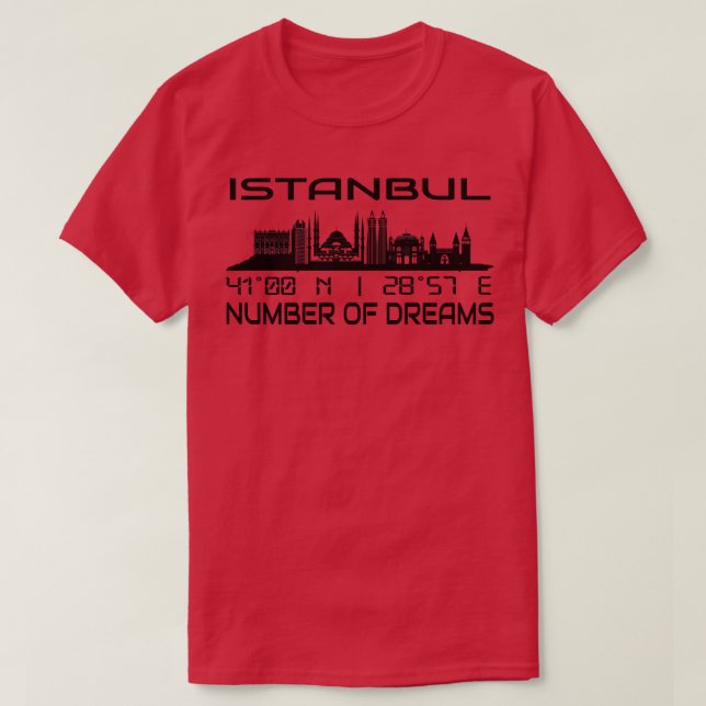 Istanbul Skyline GPS Coordinates Silhouette T-Shirt (Design Front)