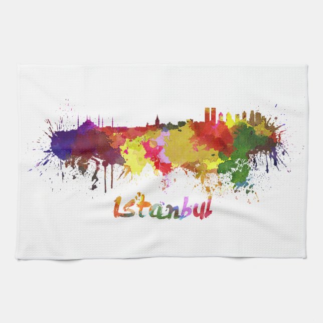 Istanbul skyline in watercolor towel (Horizontal)