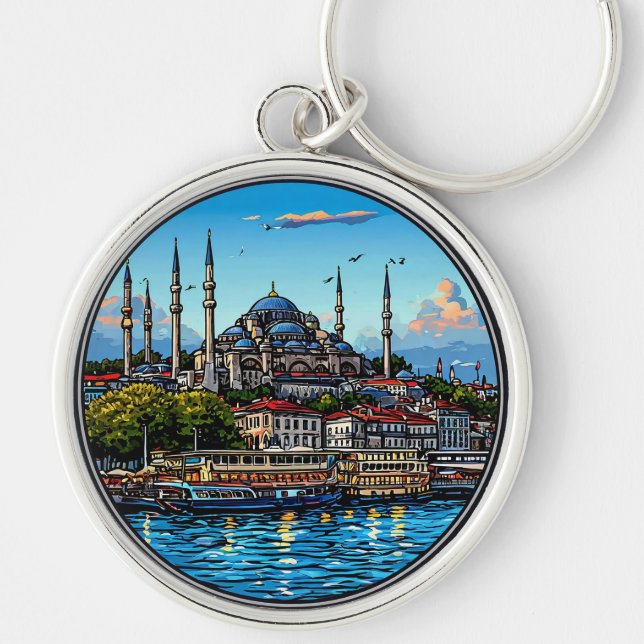 Istanbul Skyline With Vibrant Colors Keychain (Front)