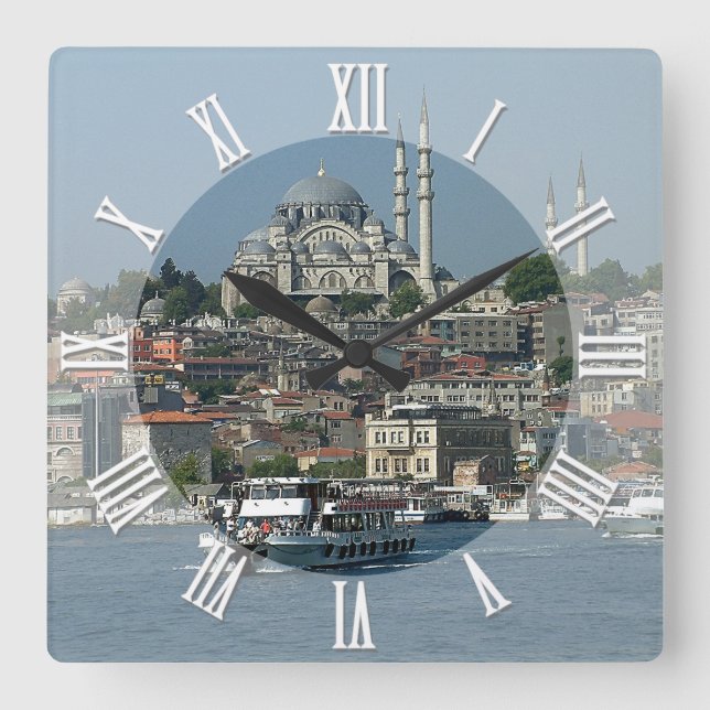 Istanbul, Sultan Ahmed, boats, Turkey Square Wall Clock (Front)
