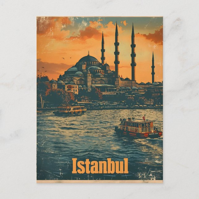 Istanbul Sunset: Vintage Postcard (Front)