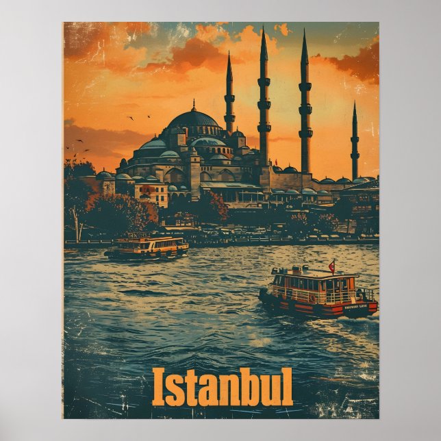 Istanbul Sunset: Vintage Postcard Poster (Front)