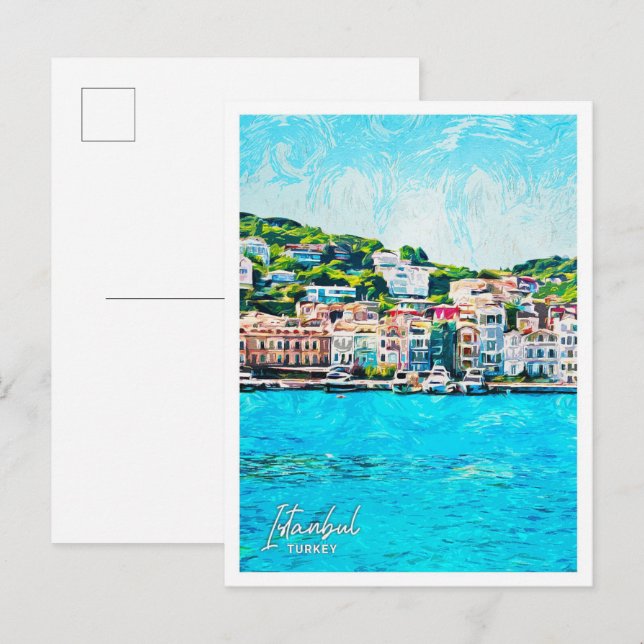 Istanbul Turkey Beautiful Oil Paint City Landscape Postcard (Front/Back)