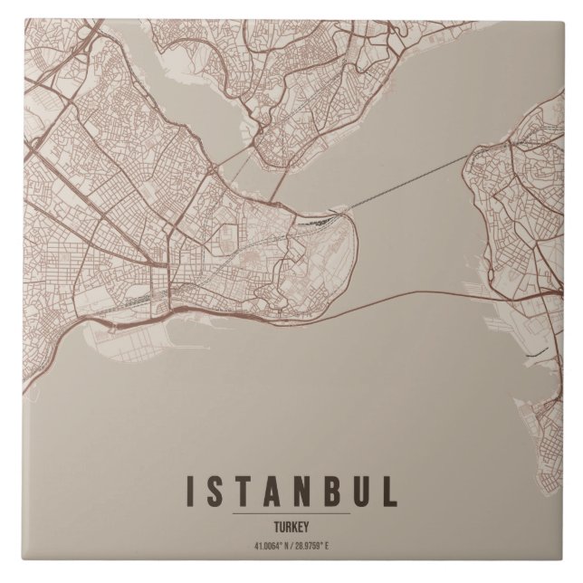 Istanbul Turkey City Map Minimal Design Ceramic Tile (Front)