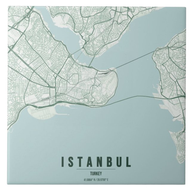 Istanbul Turkey City Map Minimal Design Ceramic Tile (Front)