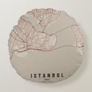 Istanbul Turkey City Map Minimal Design Notebook Round Pillow