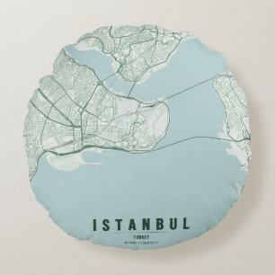 Istanbul Turkey City Map Minimal Design Notebook Round Pillow