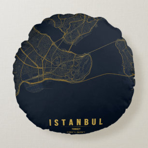 Istanbul Turkey City Map Minimal Design Notebook Round Pillow