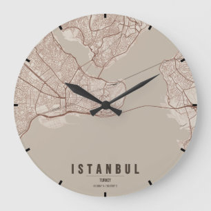 Istanbul Turkey City Map Minimal Large Clock