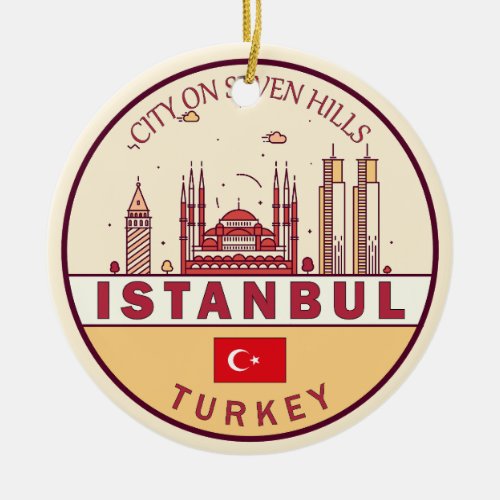 Istanbul Turkey City Skyline Emblem Ceramic Ornament
