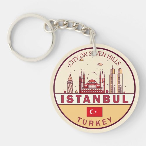 Istanbul Turkey City Skyline Emblem Keychain
