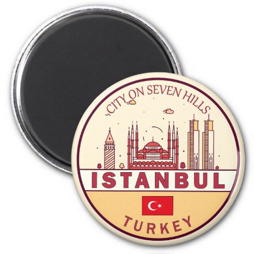 Istanbul Turkey City Skyline Emblem Magnet