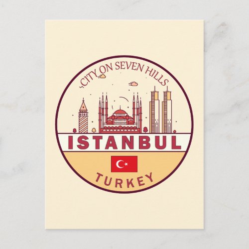 Istanbul Turkey City Skyline Emblem Postcard