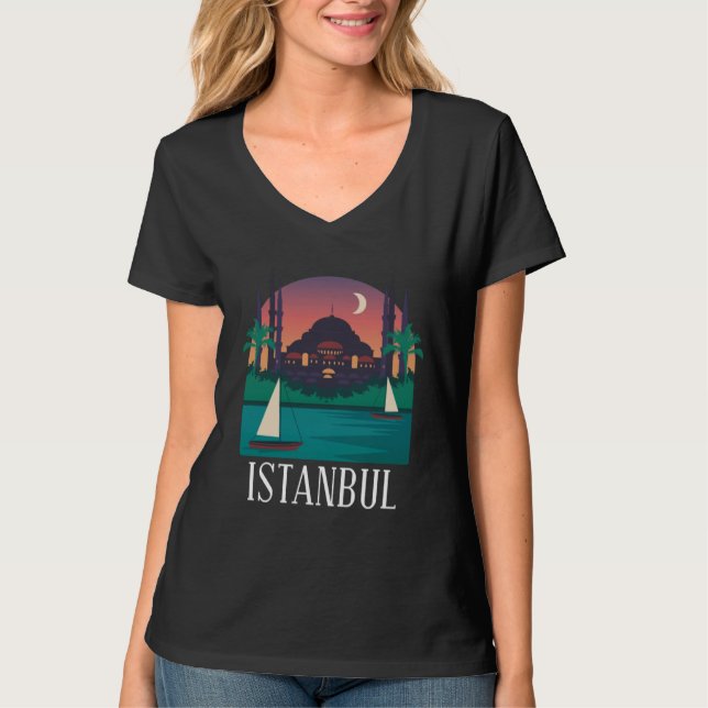 Istanbul Turkey City Skyline Silhouette Outline Sk T-Shirt (Front)