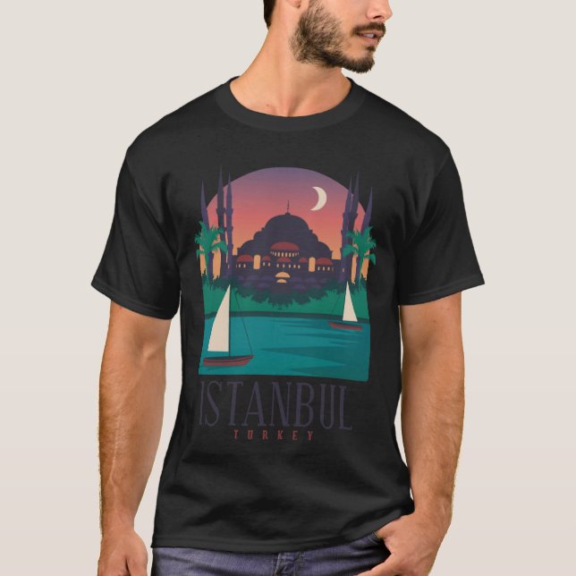 Istanbul Turkey City Skyline Silhouette Outline Sk T-Shirt (Front)