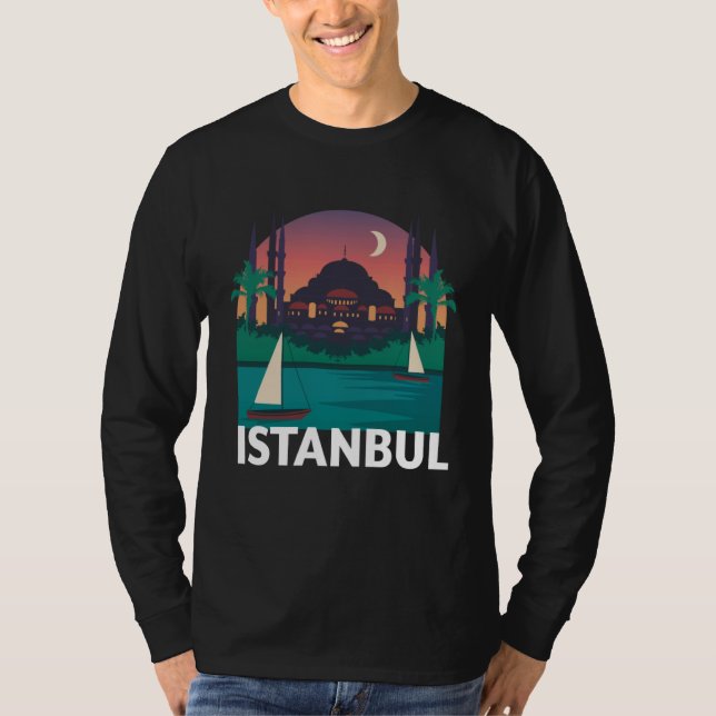 Istanbul Turkey City Skyline Silhouette Outline Sk T-Shirt (Front)