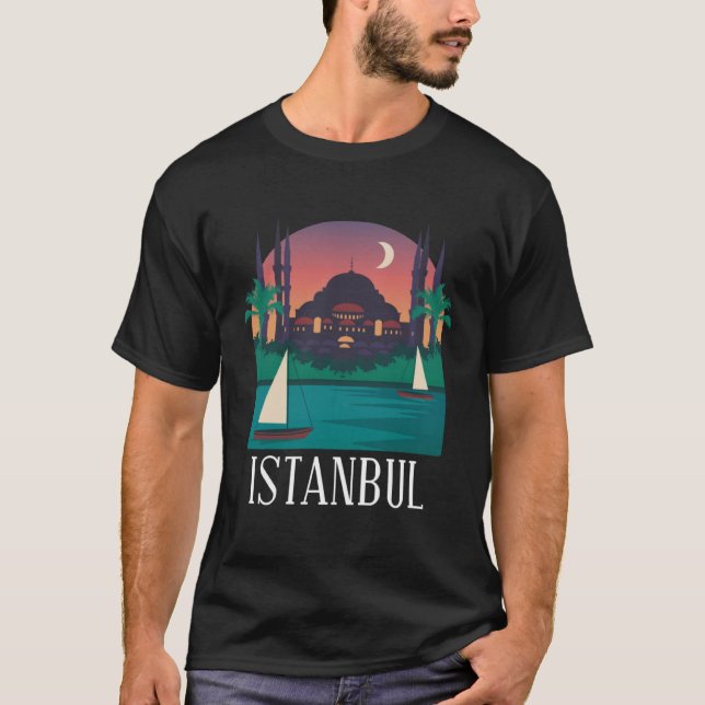 Istanbul Turkey City Skyline Silhouette Outline Sk T-Shirt (Front)