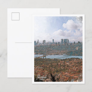 Istanbul Turkey Color Pencil City Landscape Postcard