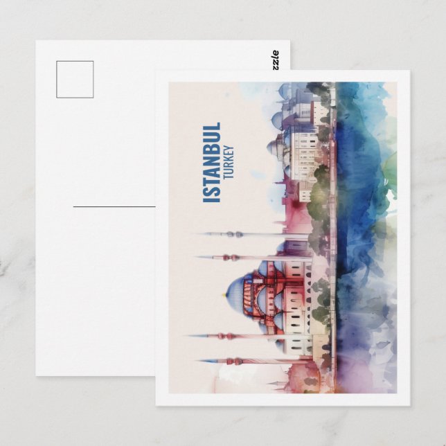 Istanbul Turkey Famous Travel Place Watercolor Postcard (Front/Back)