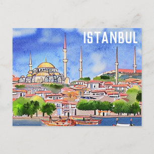 Istanbul Turkey Mosque Watercolor Painting Postcard