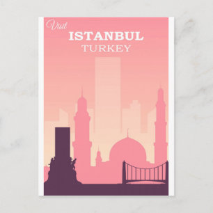 Istanbul Turkey Pink Vintage Travel Poster Postcard