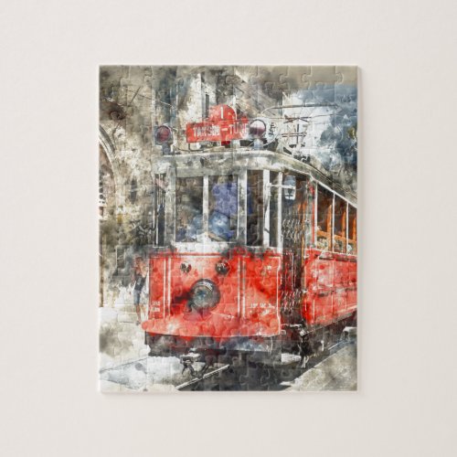 Istanbul Turkey Red Trolley Jigsaw Puzzle