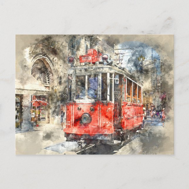 Istanbul Turkey Red Trolley Postcard (Front)
