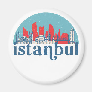 Istanbul Turkey Retro City Skyline Cityscape Art Magnet