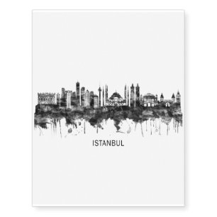 Istanbul Turkey Skyline BW Temporary Tattoos
