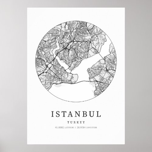 Istanbul Turkey Street Layout Map Poster