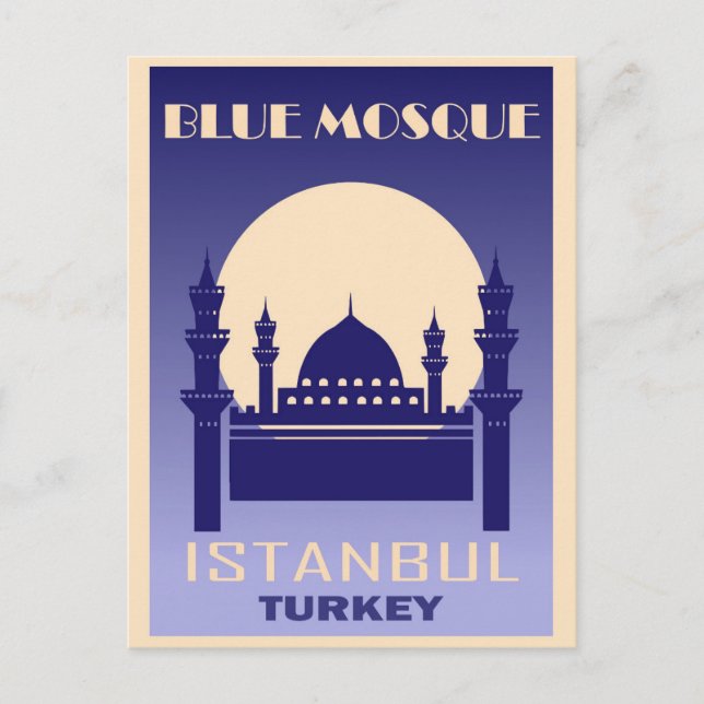 Istanbul Turkey Vintage Blue Mosque Travel Postcard (Front)