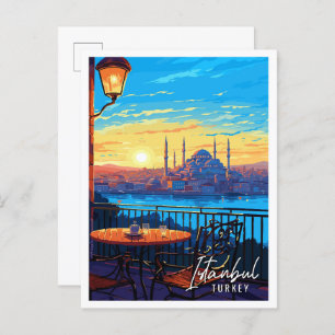 Istanbul Turkey vintage travel illustration Postcard
