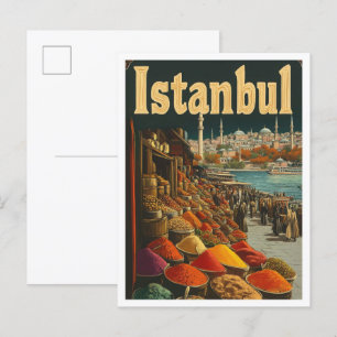 Istanbul Turkey Vintage Travel Illustration Postcard