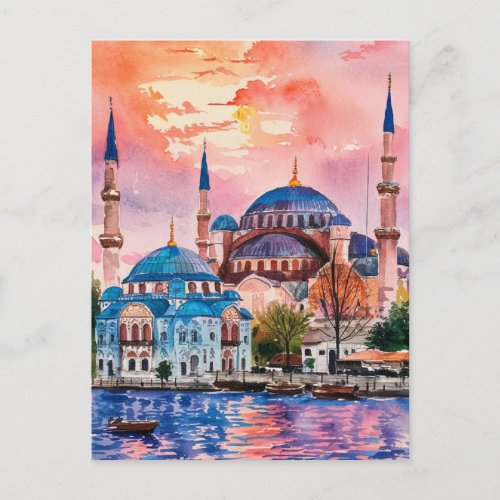 Istanbul Turkey Watercolor Painting Postcard