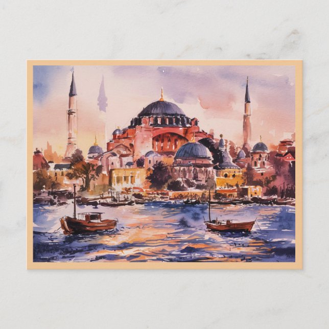 Istanbul Turkey Watercolor Painting Postcard (Front)