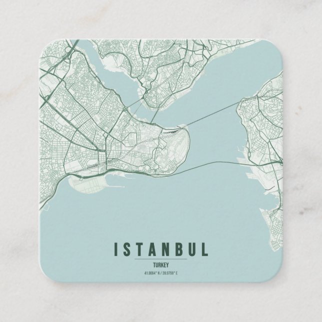 Istanbul, Türkiye City Map & Custom Text Square Business Card (Front)