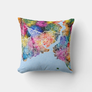Istanbul Türkiye City Map Throw Pillow