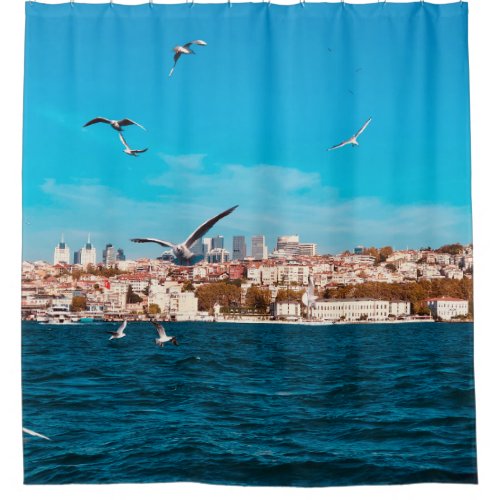 Istanbul view with seagulls on a warm sunny day B Shower Curtain
