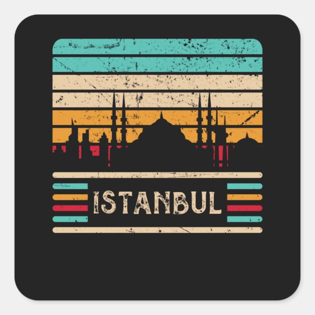 Istanbul Vintage Skyline Sultan Mosque Turkey Square Sticker (Front)