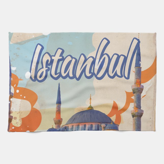 Istanbul Vintage Travel Poster Kitchen Towel (Horizontal)