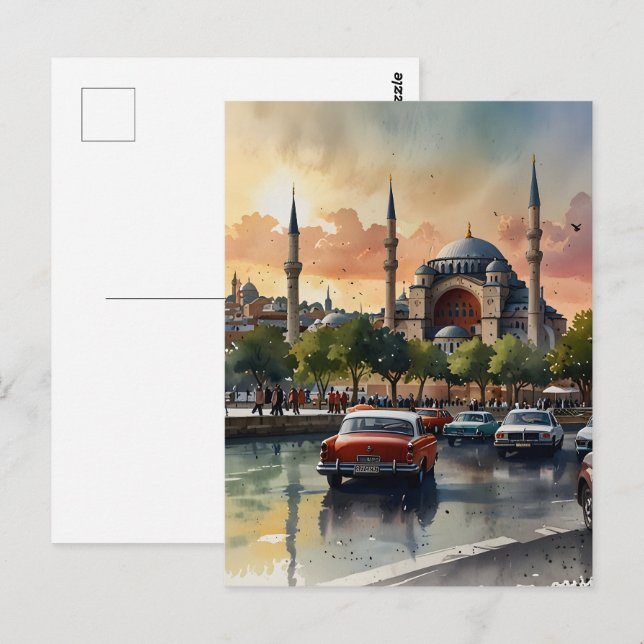 Istanbul watercolor art postcard (Front/Back)