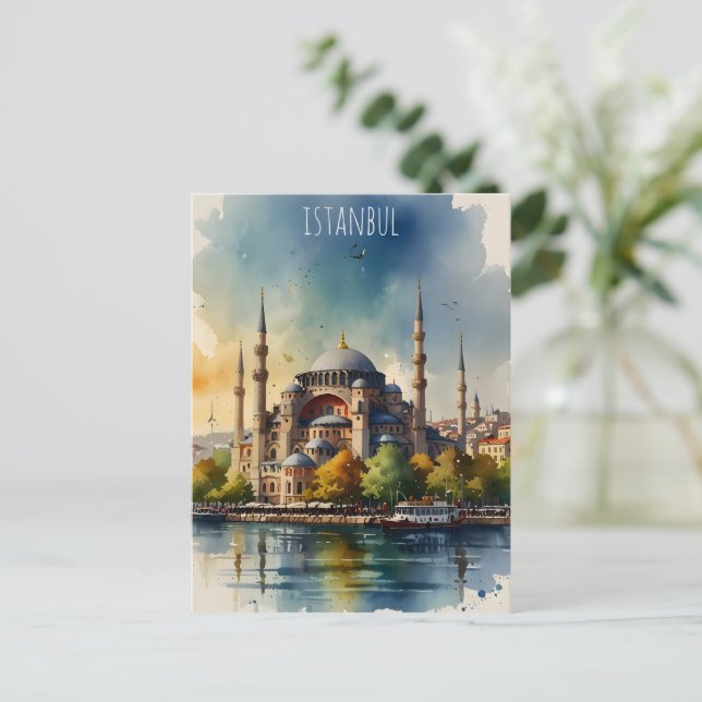 Istanbul watercolor art postcard (Standing Front)