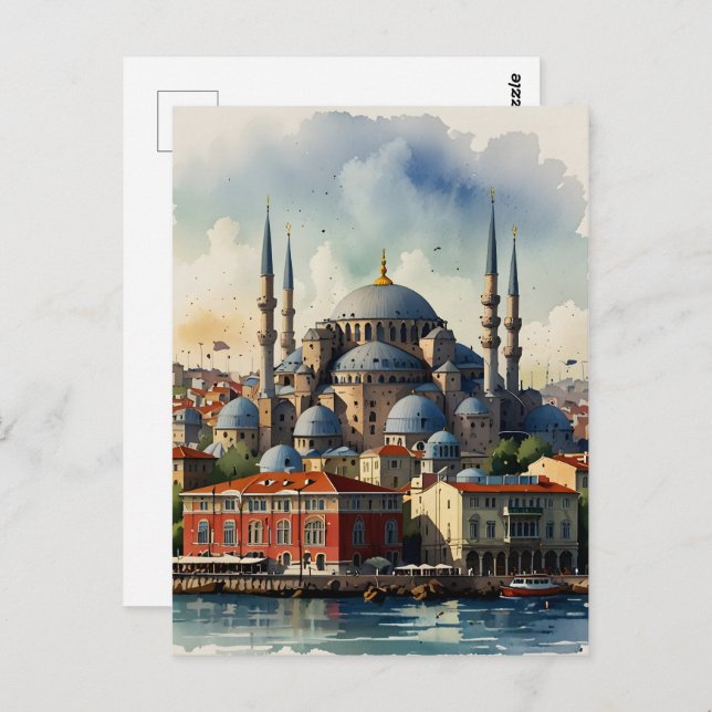 Istanbul watercolor art postcard (Front/Back)